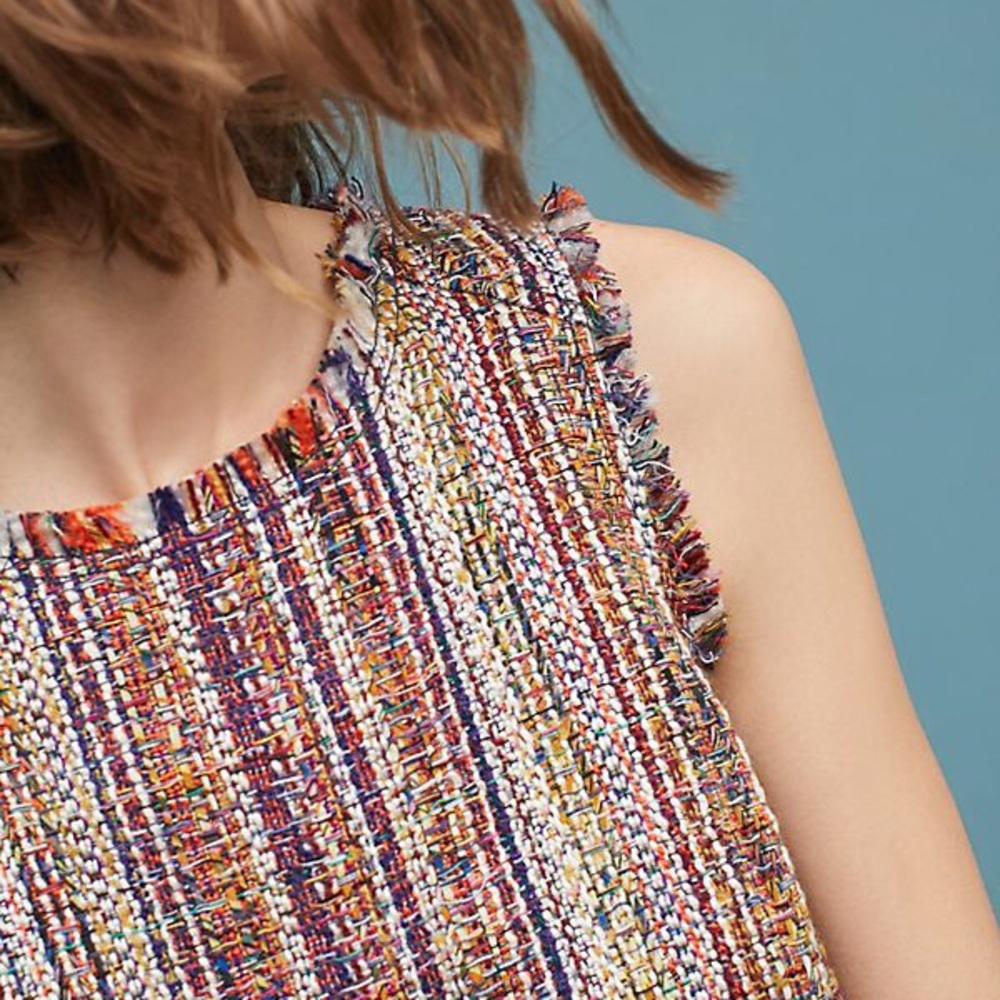 Anthro maeve multicolor tweed fringe boho top